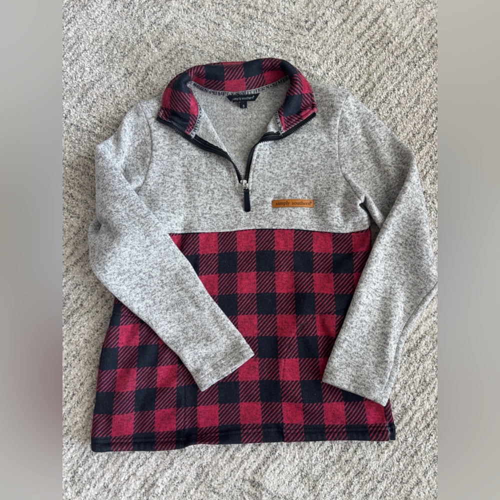 Simply Southern Gray and Red Plaid Women's Zip Up Jacket